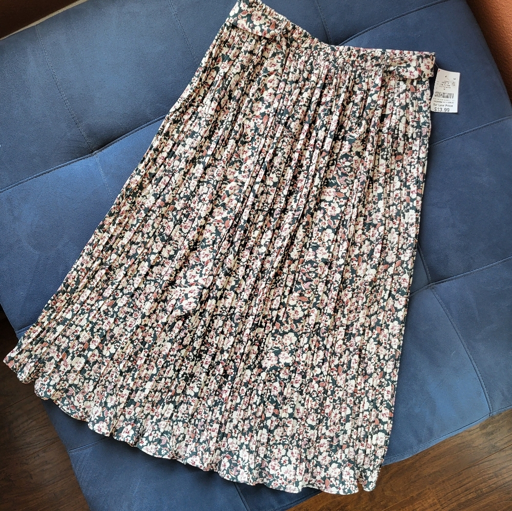 Alice Teal and Cream Pleated Midi Skirt